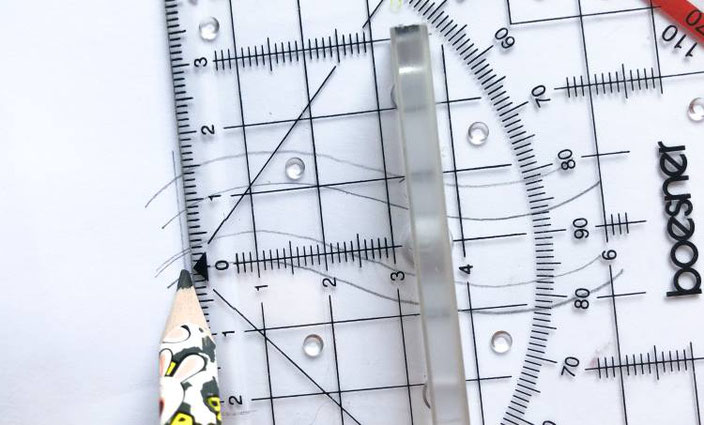 Kalligraphie Anleitung für ein Wellenbild - Schritt 4: Linien im rechten Winkel einzeichnen