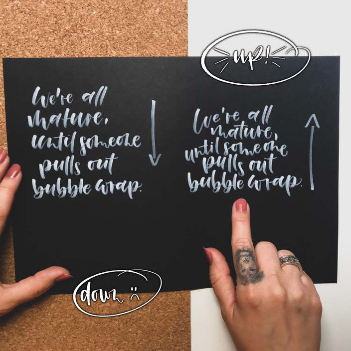 Handlettering Tipps und Tricks: Weissraum - schreibe von unten nach oben um deine Lücken besser zu füllen