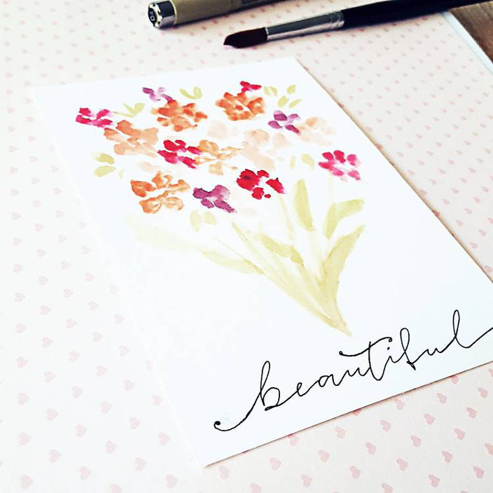 Handlettering mit Watercolor Blumenstrauss - beautiful (_kreatives_k_ bei den Letter Lovers)