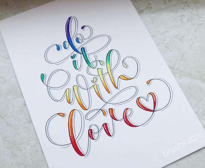 Handlettering mit Farbverlauf: do it with love (brushkatze für die Letter Lovers)