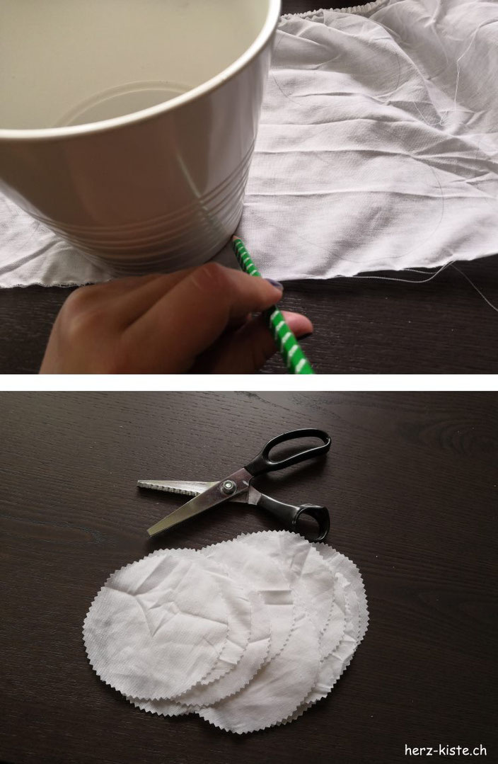 DIY Adventskalender aus Dosen - Deckel zuschneiden aus Stoff