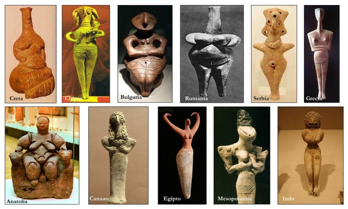Estatuillas femeninas neolíticas halladas en yacimientos arqueológicos desde Europa hasta el Valle del Indo.