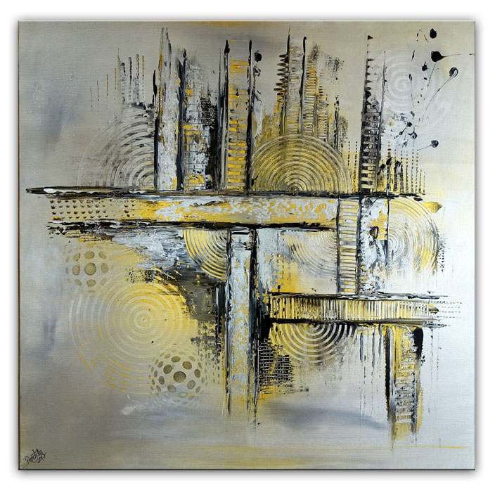 Abstraktes Bild Gemälde, Silber Gold Hochformat - Acrylbilder
