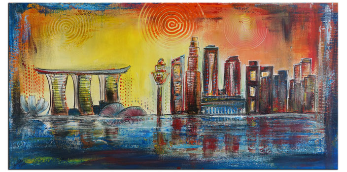 Singapur - Skyline Städtebild Gemälde Malerei - Acrylbilder vom Künstler