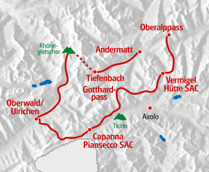 Weitwandern ohne Gepäck im Gotthard-Massiv: Vier Quellen Weg