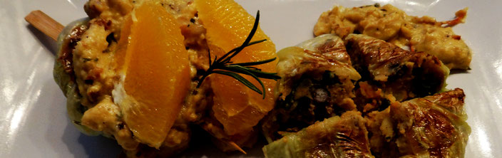 fair4world - Weihnachtsmenü - Wirsing-Rouladen mit Orangen-Cashew-Creme