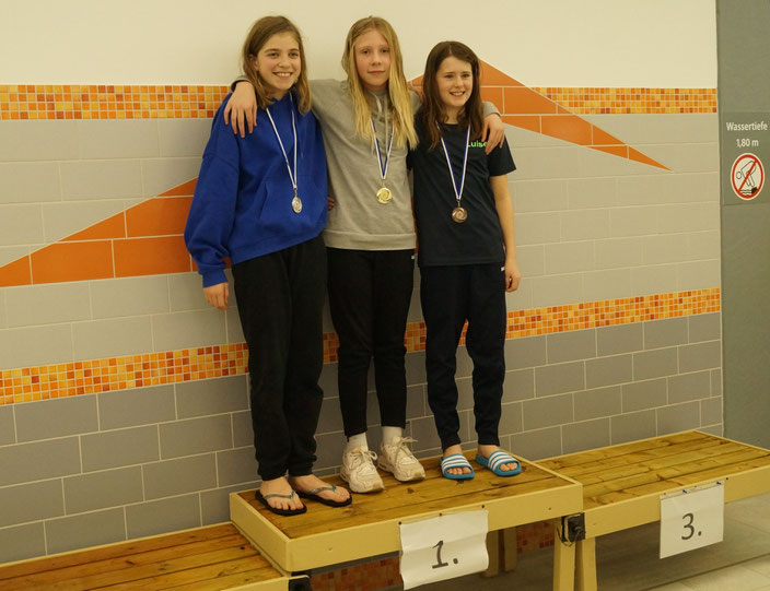  Inneke Grantz (Mitte) wurde über 400m Lagen und 800m Freistil Bezirksmeisterin. Fotos: Imke Grantz 