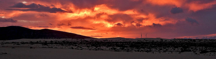 Ein Sonnenuntergang wie ein Feuerstürm über der Wüste.