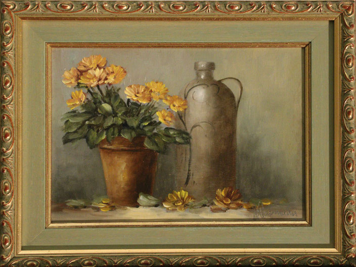 "Blumen und Steingutkrug", 24 cm x 18 cm