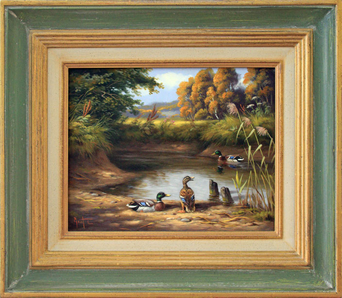 "Enten am Bach", 30 cm x 24 cm