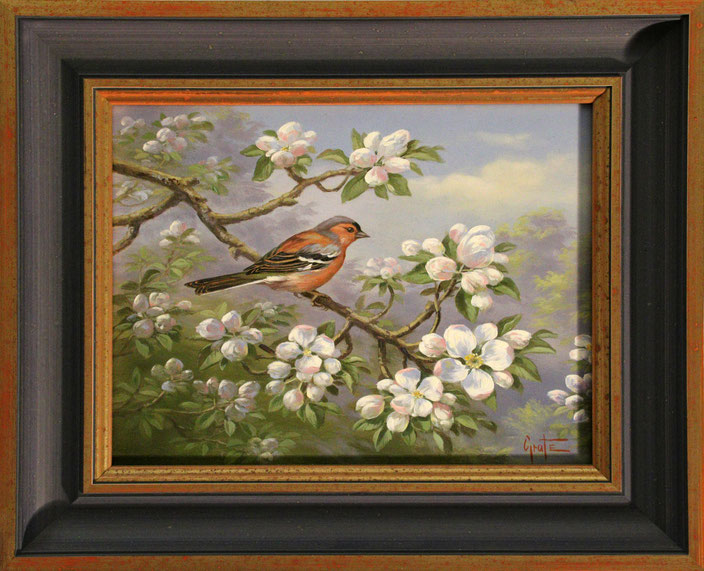 "Vogel auf Blütenzweig", 30 cm x 24 cm