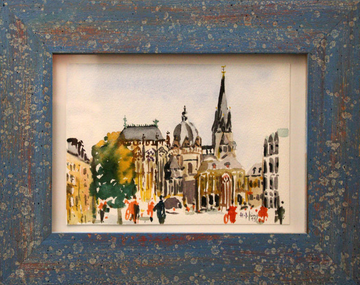 "Aachener Dom vom Katschhof" (Aquarell), 20 cm x 14 cm