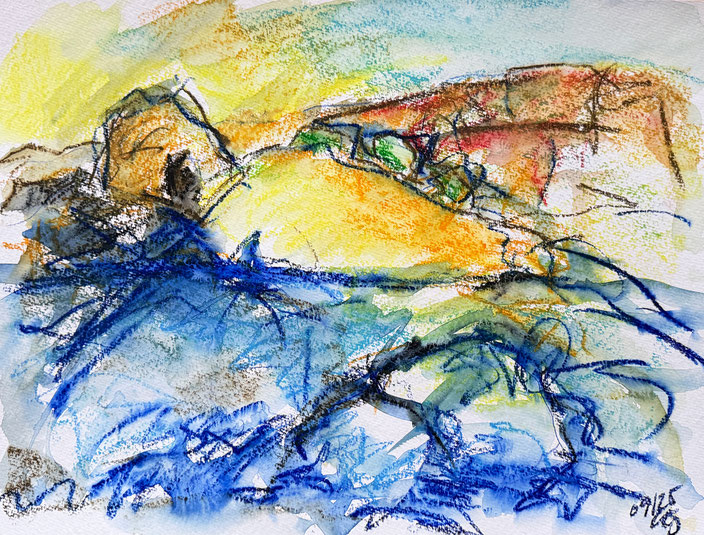 2025 | Nuraghe | 30 x 40 cm | Pastellaquarell/Acryl auf Karton | Claudia Kessler-Simsch