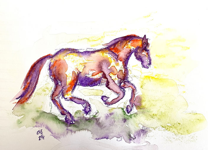 2024 | cavalo de primavera | 20 x 40 cm | Aquarellpastell | Claudia Kessler-Simsch