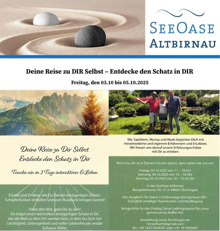 Beschreibung des Events ~ Deine Reise zu DIR Selbst ~ Entdecke den Schatz in DIR ~ 3. bis 5. Oktober 2025
