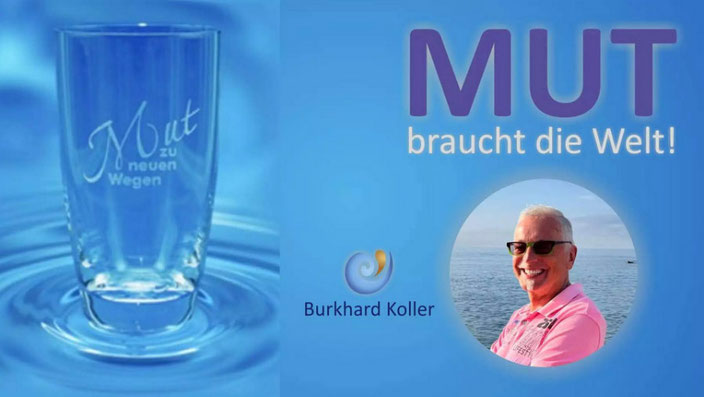 Kopf mit einem Sonnenaufgang und dem MUT.VISION Logo und dem Slogan: MUT zu neuen Wegen❣