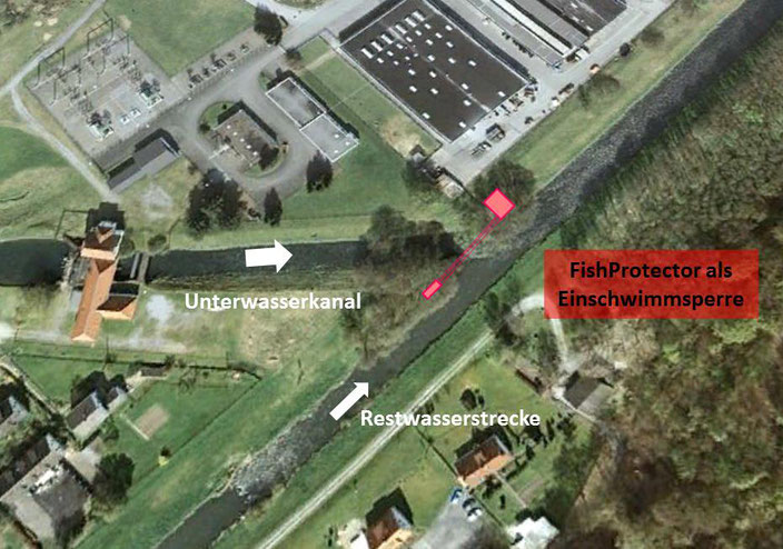 fig. 3: FishProtector as a barrier in  the tailwater of a diversion plant