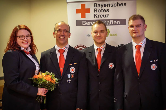 Die neue Bereitschaftsleitung: Mara Polster (Sanitätsdienstbeauftragte), Martin Linz (1. Bereitschaftsleiter), Maximilian Hauptkorn (stv. Bereitschaftsleiter), Philipp Popp (SEG-Leiter)