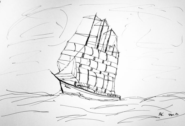 segelschiff entdeckung der langsamkeit john franklin expedition stift pen inc black white schwarzweiss handskizee
