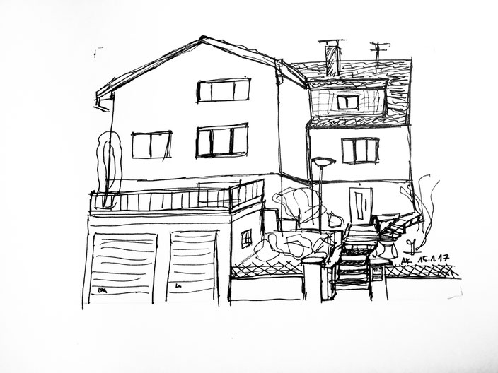 handskizze, pen, schwarzweis, haus, home
