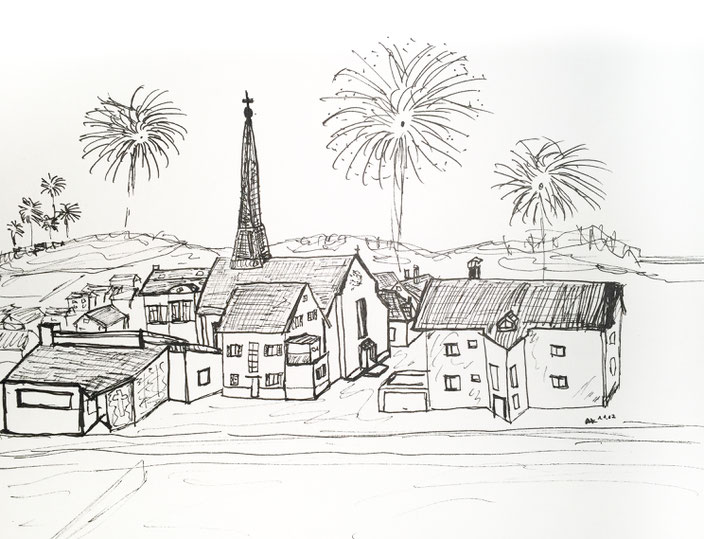 schwarz weiß zeichnung silvester pen ink fireworks feuerwerk reichenbach fils