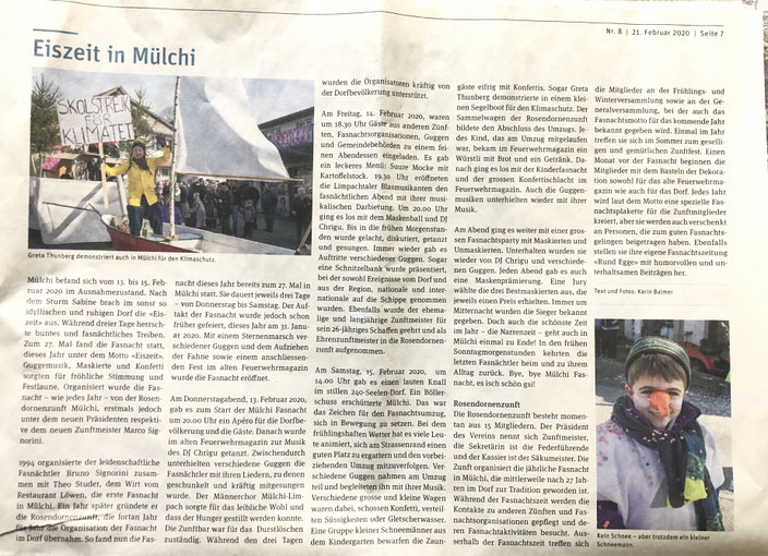 Rosedornezunft Mülchi - Bericht Fraubrunner Anzeiger Februar 2020 von Karin Balmer