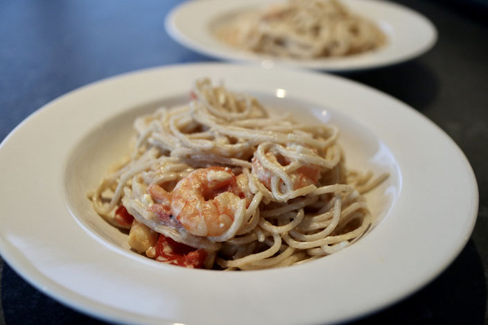 Feta Pasta mit Garnelen