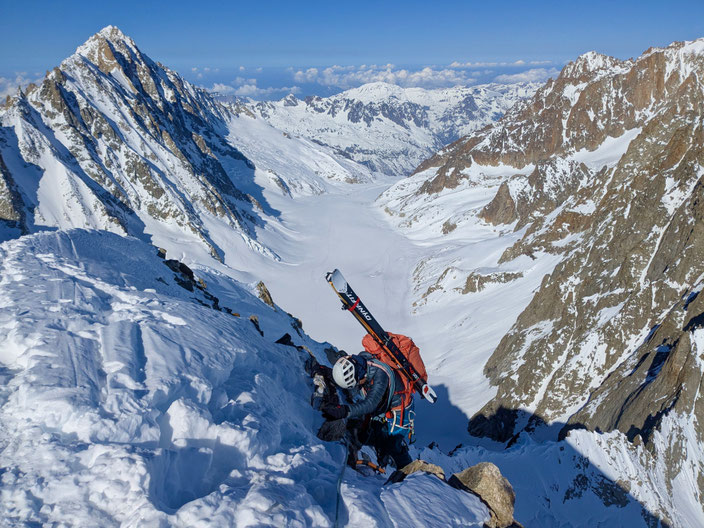 Mont Dolent, Arete du Gallet, Galletgrat, Ostgrat, La Fouly, Skimo, Skibersteigen, Skihochtour, Nordwand, Bivouac du Dolent