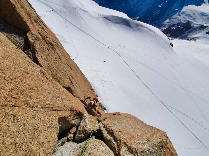 klettern, Mehrseillängen, Chamonix, Mont Blanc, Trad, Granit, Aiguille du Midi, Rébuffat, Bacquet-Rébuffat