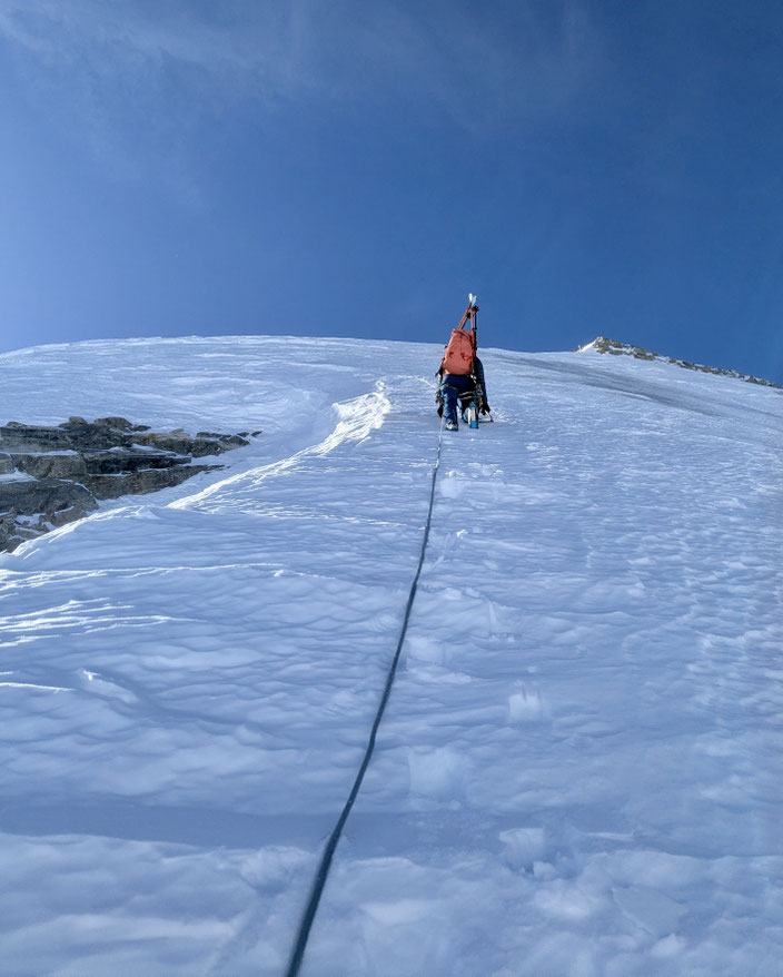 Mont Dolent, Arete du Gallet, Galletgrat, Ostgrat, La Fouly, Skimo, Skibersteigen, Skihochtour, Nordwand, Bivouac du Dolent