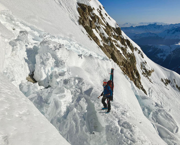 Mont Dolent, Arete du Gallet, Galletgrat, Ostgrat, La Fouly, Skimo, Skibersteigen, Skihochtour, Nordwand, Bivouac du Dolent