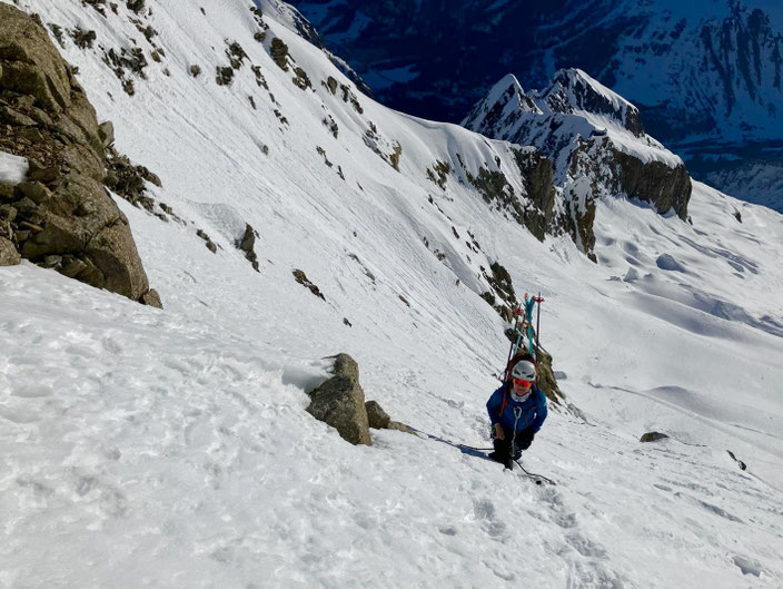 Mont Dolent, Arete du Gallet, Galletgrat, Ostgrat, La Fouly, Skimo, Skibersteigen, Skihochtour, Nordwand, Bivouac du Dolent