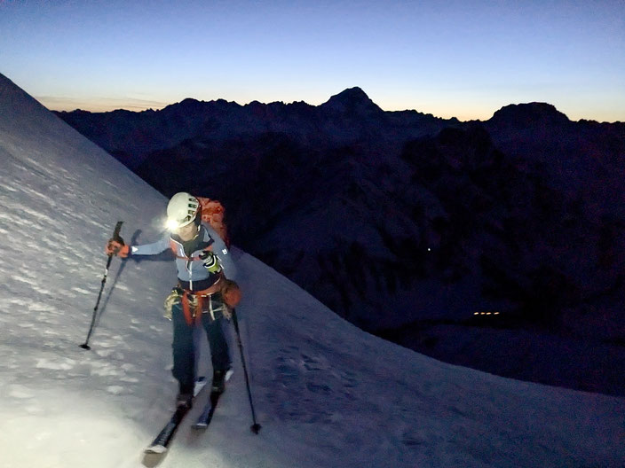 Mont Dolent, Arete du Gallet, Galletgrat, Ostgrat, La Fouly, Skimo, Skibersteigen, Skihochtour, Nordwand, Bivouac du Dolent