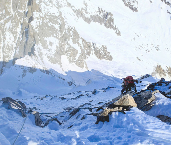 Mont Dolent, Arete du Gallet, Galletgrat, Ostgrat, La Fouly, Skimo, Skibersteigen, Skihochtour, Nordwand, Bivouac du Dolent