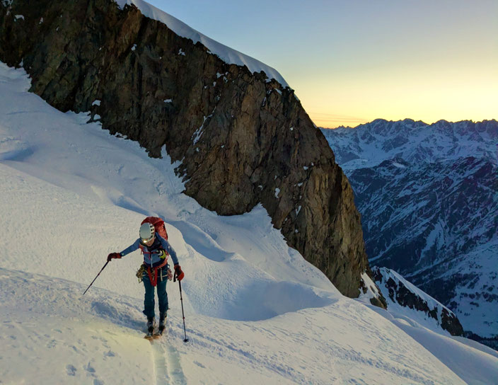Mont Dolent, Arete du Gallet, Galletgrat, Ostgrat, La Fouly, Skimo, Skibersteigen, Skihochtour, Nordwand, Bivouac du Dolent