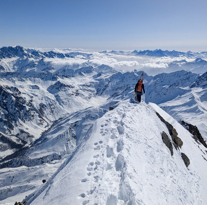 Mont Dolent, Arete du Gallet, Galletgrat, Ostgrat, La Fouly, Skimo, Skibersteigen, Skihochtour, Nordwand, Bivouac du Dolent
