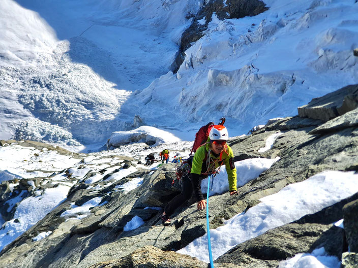 Piz Palü Bumillerpfeiler, Bumiller, Palü Nordwand, mittlerer Nordwand Pfeiler Piz Palü, Diavolezza, Bergsteigen, Graubünden, Pontresina, Engadin