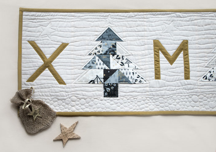 Mein Weihnachts Tischlaufer Quilt Nahen Fotografieren Schreiben