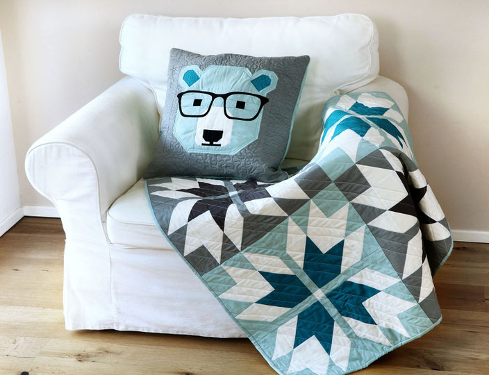 Prairie Tracks Quilt and Bjorn Bear Quilt Pillow