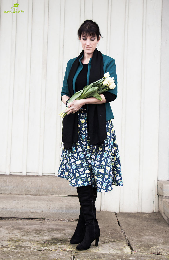 Hollyburn Skirt by Sewaholic Pattern, Bark Cloth Mod Bloom by Monaluna