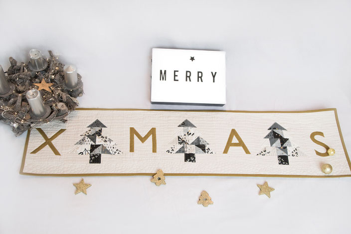 Mein Weihnachts Tischlaufer Quilt Nahen Fotografieren Schreiben