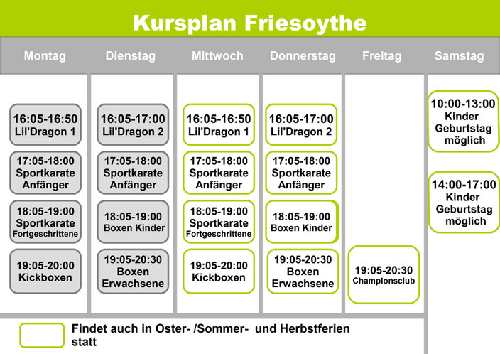 Der Kursplan für die Kampfsport Kurse in Friesoythe - so verpasst du nie dein Training.