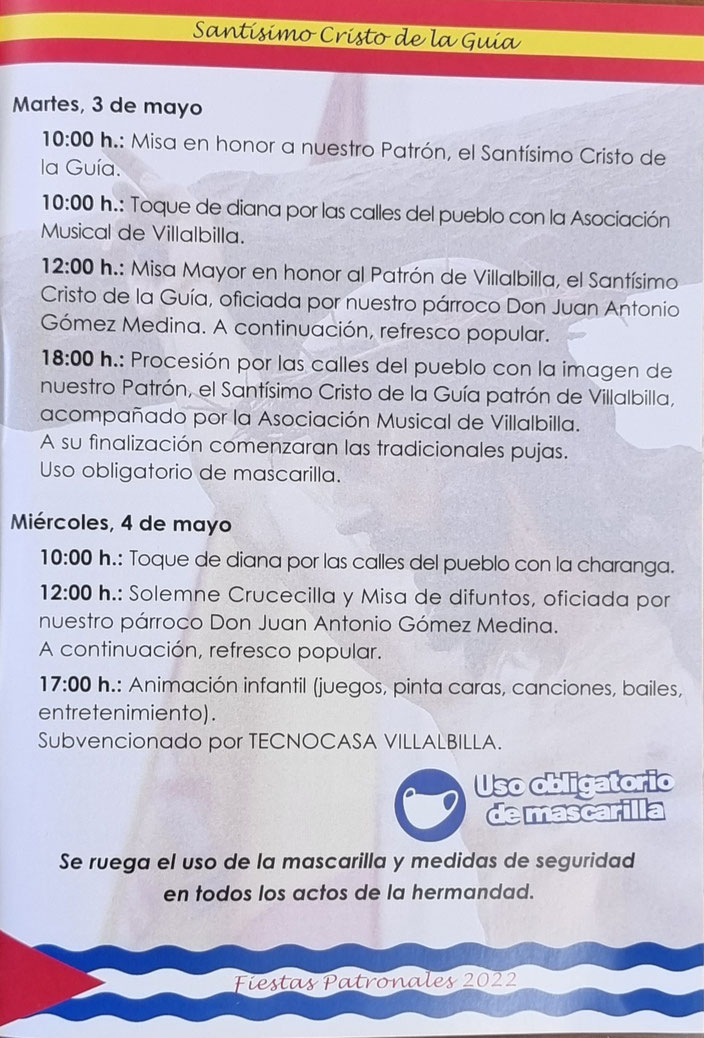 Programa de las Fiestas del Cristo de la Guia en Villalbilla