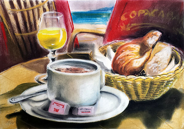 Wandbild Frühstück am Meer, Poster, Leinwandbild, Kunstdruck gemalt von Jopie