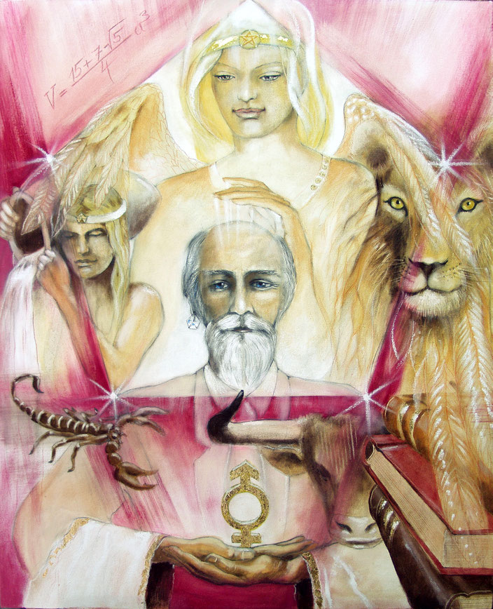 Wandbild Der Hohepriester, der spirituelle Lehrer, Sakis-Tarot, gemalt von Jopie Bopp, als Original, Leinwandbild, Kunstdruck, Poster, gemalt von Jopie Bopp