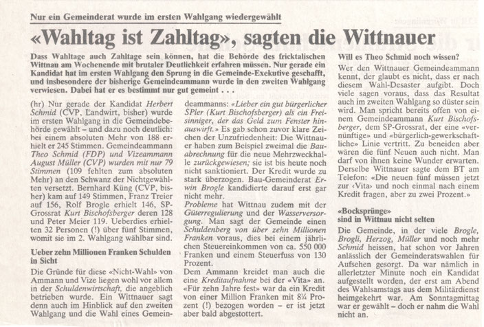 Bericht im «Badener Tagblatt" vom Dienstag, 8. Okt.1985