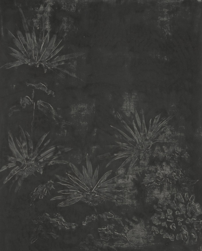 Dahlias, 2015, black ink on black painted paper, 42" x 30"