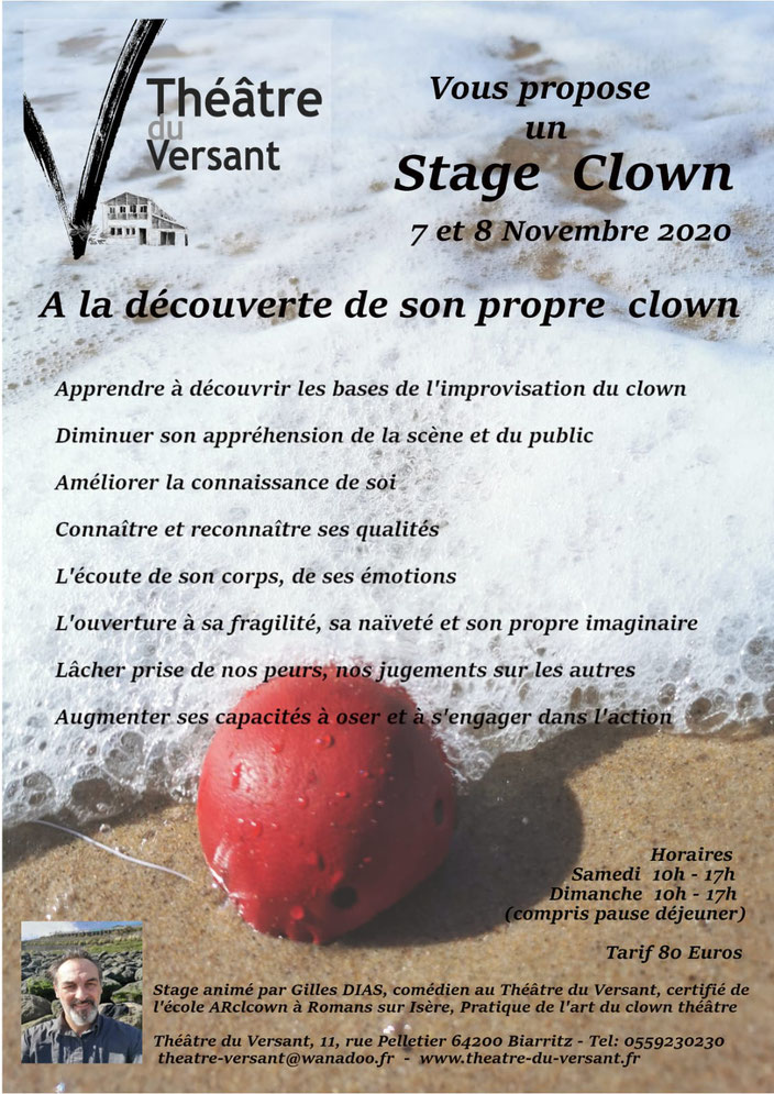 Théâtre - Théâtre du Versant - Biarritz - stage - stage clown - découverte - formation - stage théâtre