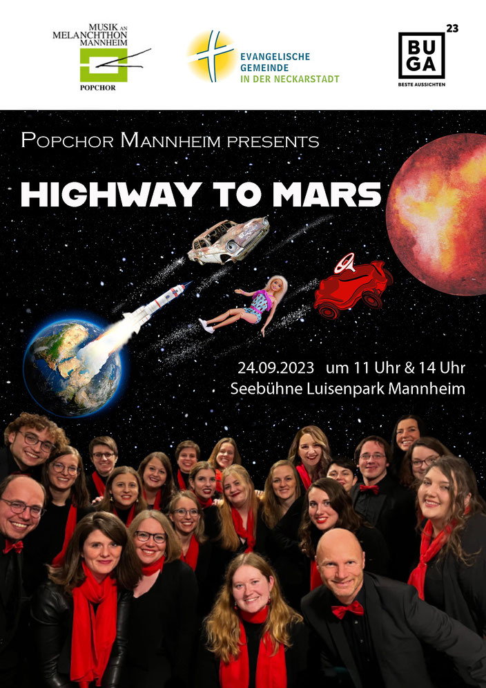 Plakat Popchor Konzert Highway to Mars am 24.09.2023 auf der Seebühne Mannheim