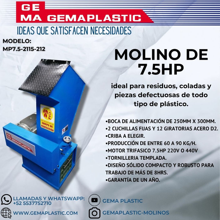 molino para plastico, molino para pet, molino para hdpe, molino para reciclar botellas, triturador de botellas, molino de 5hp, molino 7.5hp 